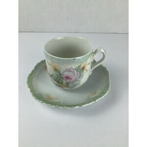Vintage Leuchtenburg Germany Porcelain Dish Bow Small Tray & Cup Pink Rose Motif